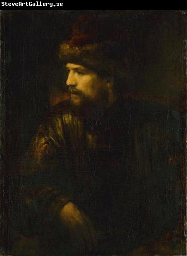 Willem Drost Portrait of a man in a red kolpak.